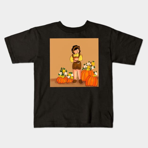 Little girls pumkins and flower Kids T-Shirt by Little_birdzz_